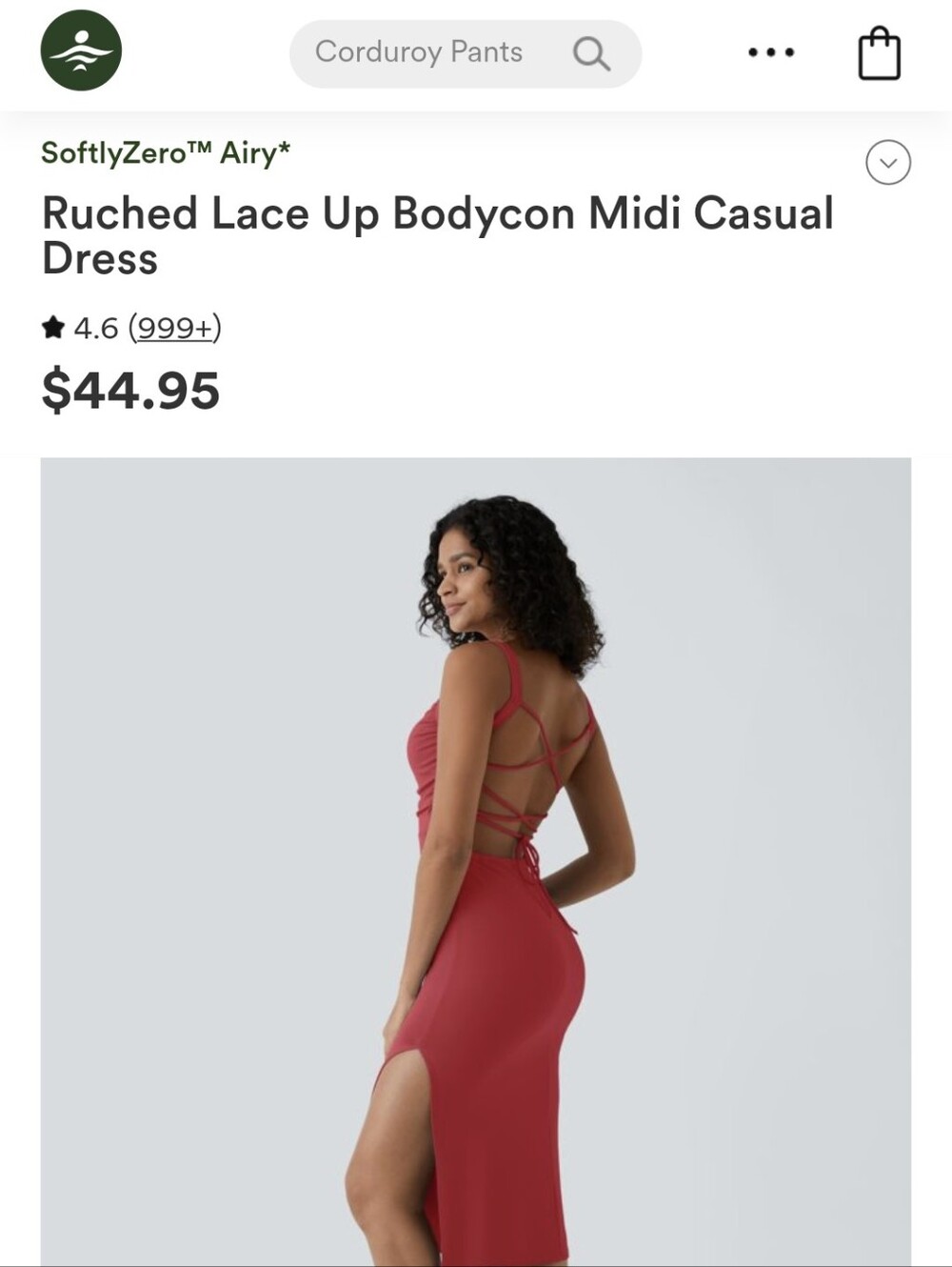 Halara SoftlyZero™ Airy Ruched Lace-Up Red Midi Dress Built In Bra